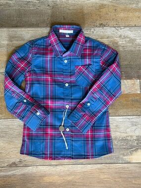 Silvian Heach Bebe Plaid Button Down Shirt 18M Blue Pink NWOT